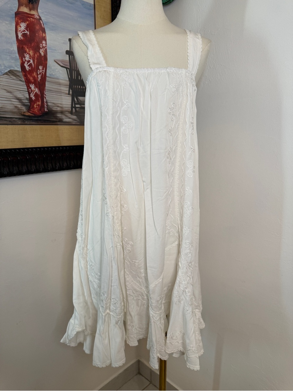 POL White Elastic-Trim Dress
